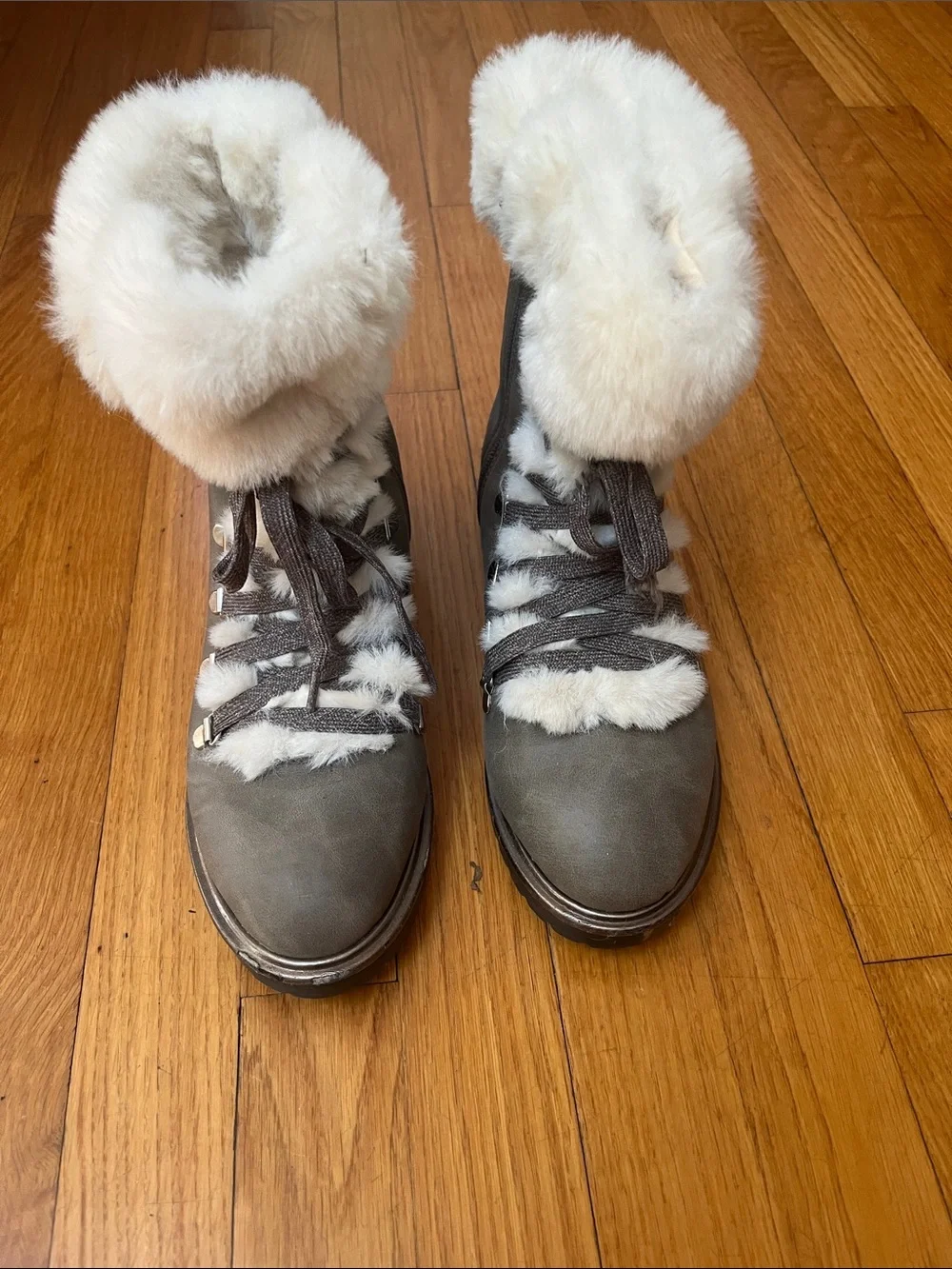 Target Taupe Winter Boots with White Faux Fur Trim